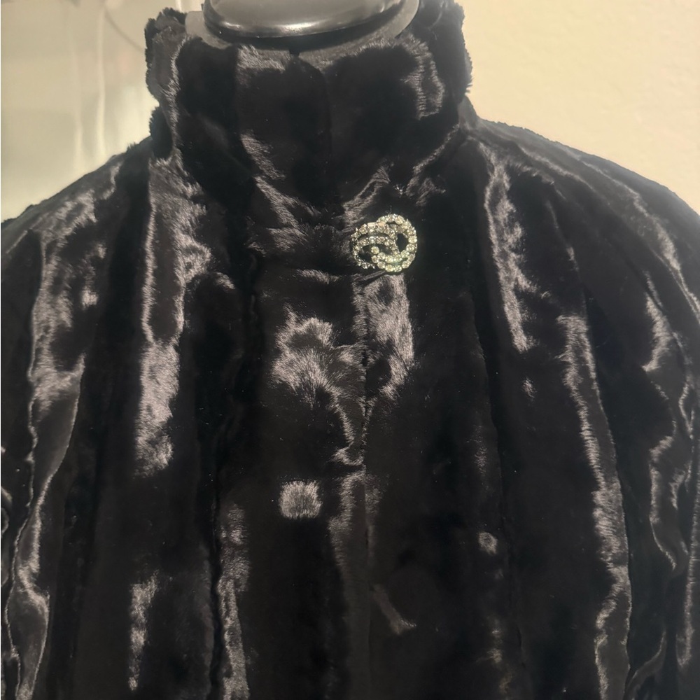 Inc Faux Fur Jacket with Gemstone Button